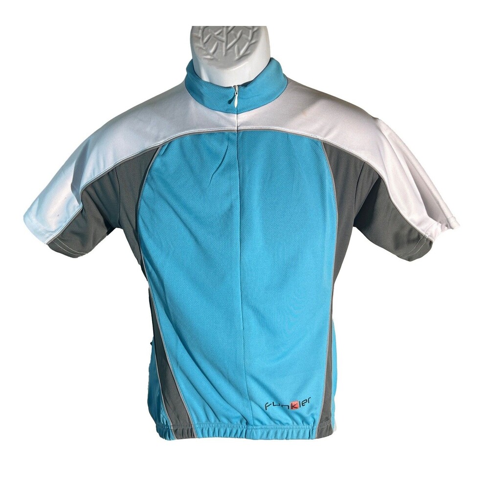 Funkier Women's Cycling Short Sleeve Shirt 3/4 Zip Up Blue White 50+ UPF NWT‎